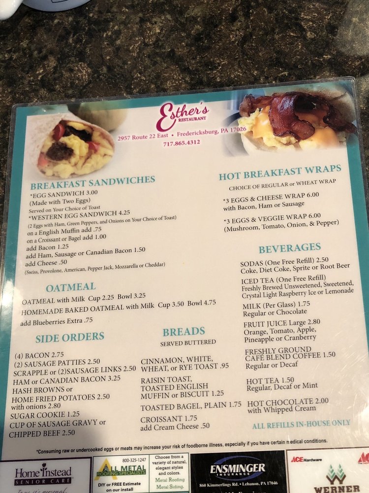 Esther's Restaurant Menu - Image 6